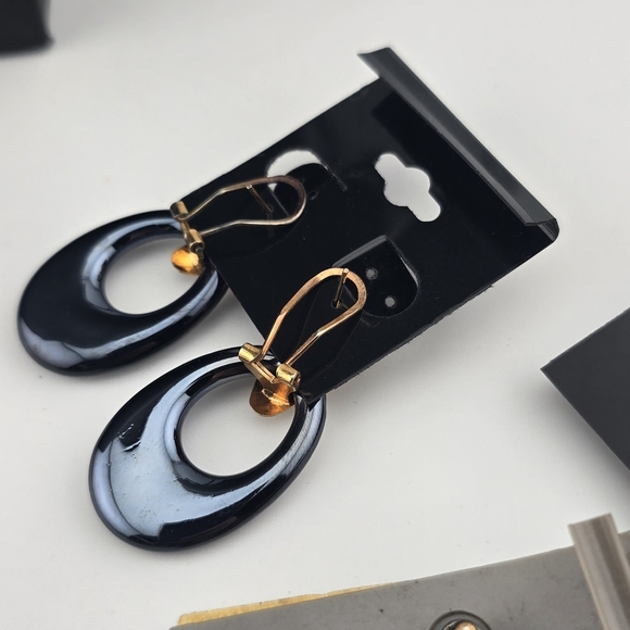 Retro Statement Earring Lot – Enamel, Lucite, Tarazzia Design Clip-Ons (3 Pairs) - Picture 4 of 5